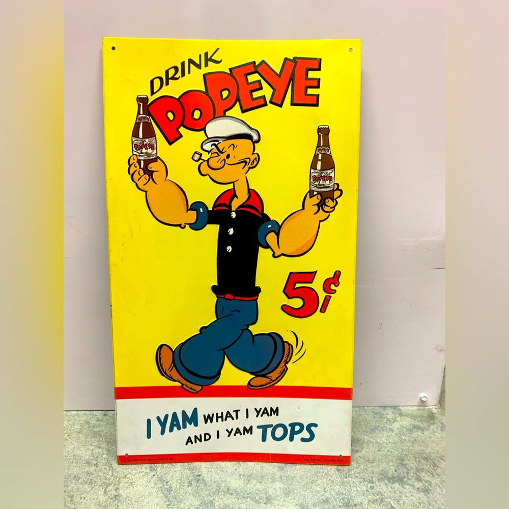 Vintage Popeye Drink “I Yam What I Yam” Metal Sign